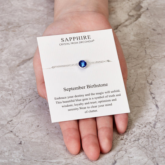 September (Sapphire) Birthstone Anklet Created with Zircondia® Crystals - Philip Jones Jewellery