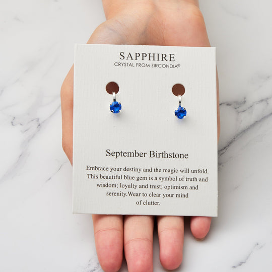 September (Sapphire) Birthstone Clip On Earrings Created with Zircondia® Crystals - Philip Jones Jewellery