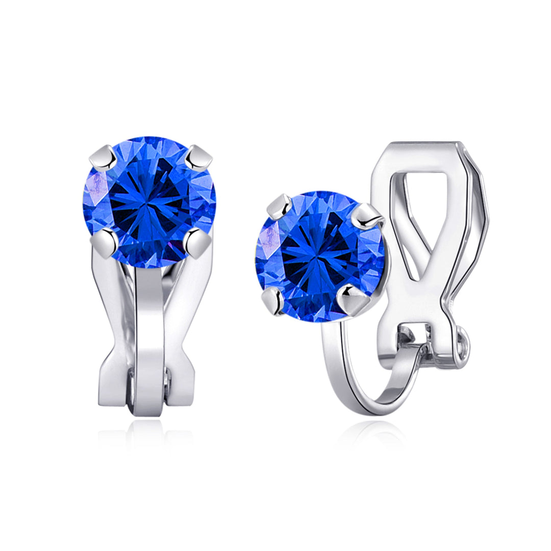 September (Sapphire) Birthstone Clip On Earrings Created with Zircondia® Crystals - Philip Jones Jewellery