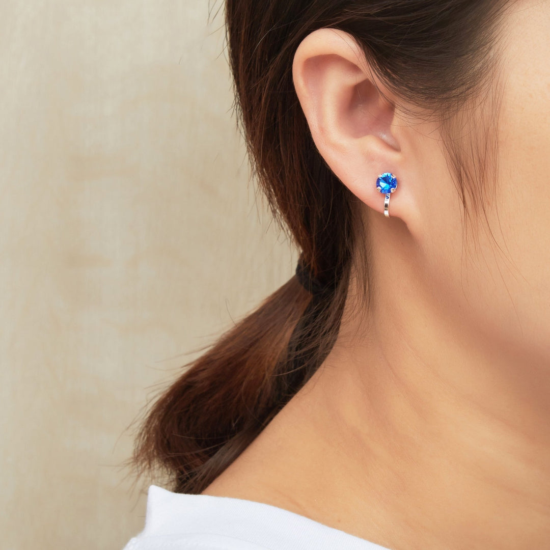 September (Sapphire) Birthstone Clip On Earrings Created with Zircondia® Crystals - Philip Jones Jewellery