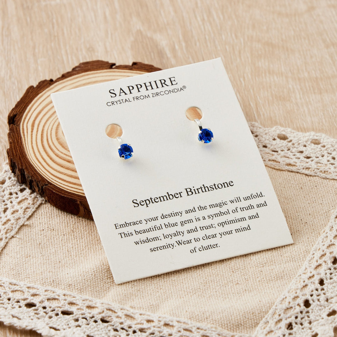 September (Sapphire) Birthstone Clip On Earrings Created with Zircondia® Crystals - Philip Jones Jewellery