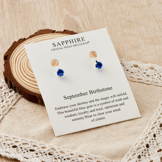 September (Sapphire) Birthstone Clip On Earrings Created with Zircondia® Crystals - Philip Jones Jewellery