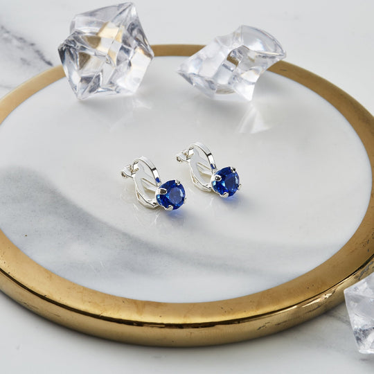 September (Sapphire) Birthstone Clip On Earrings Created with Zircondia® Crystals - Philip Jones Jewellery