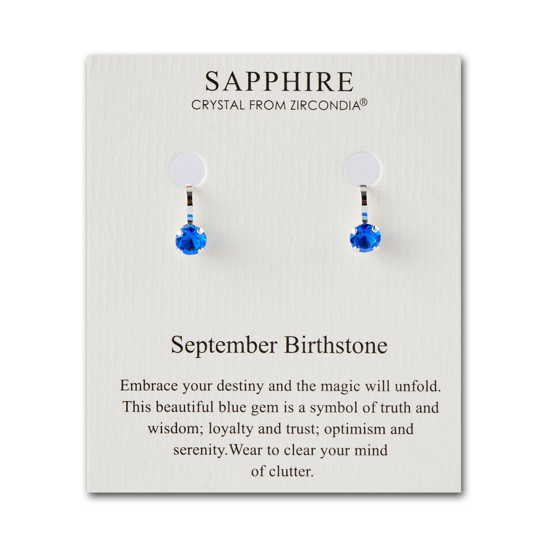 September (Sapphire) Birthstone Clip On Earrings Created with Zircondia® Crystals - Philip Jones Jewellery
