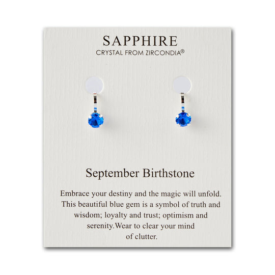 September (Sapphire) Birthstone Clip On Earrings Created with Zircondia® Crystals - Philip Jones Jewellery