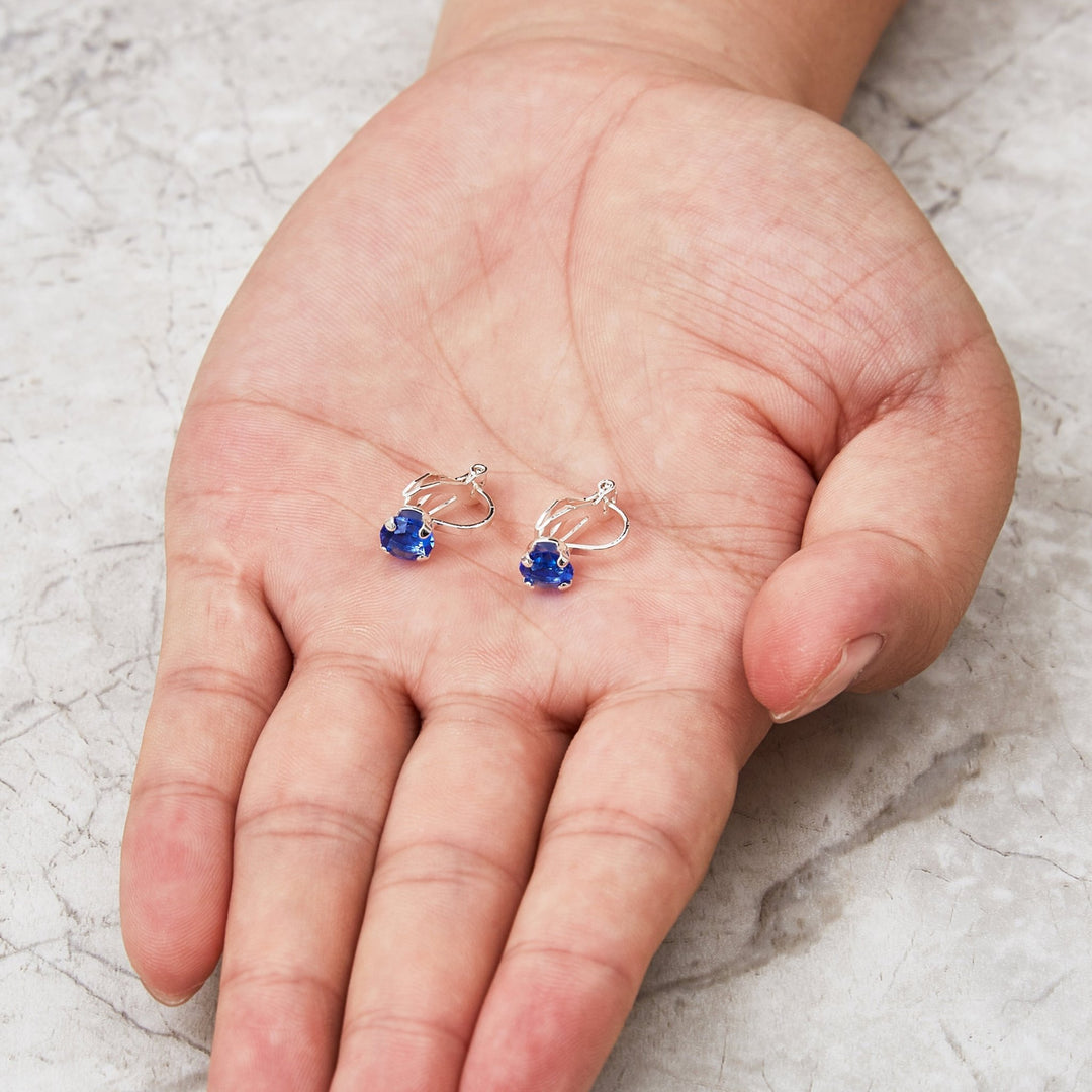 September (Sapphire) Birthstone Clip On Earrings Created with Zircondia® Crystals - Philip Jones Jewellery