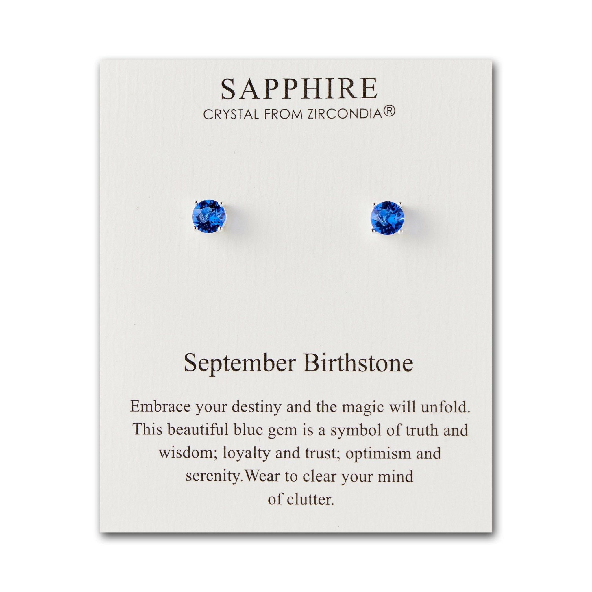 September (Sapphire) Birthstone Earrings Created with Zircondia® Crystals - Philip Jones Jewellery