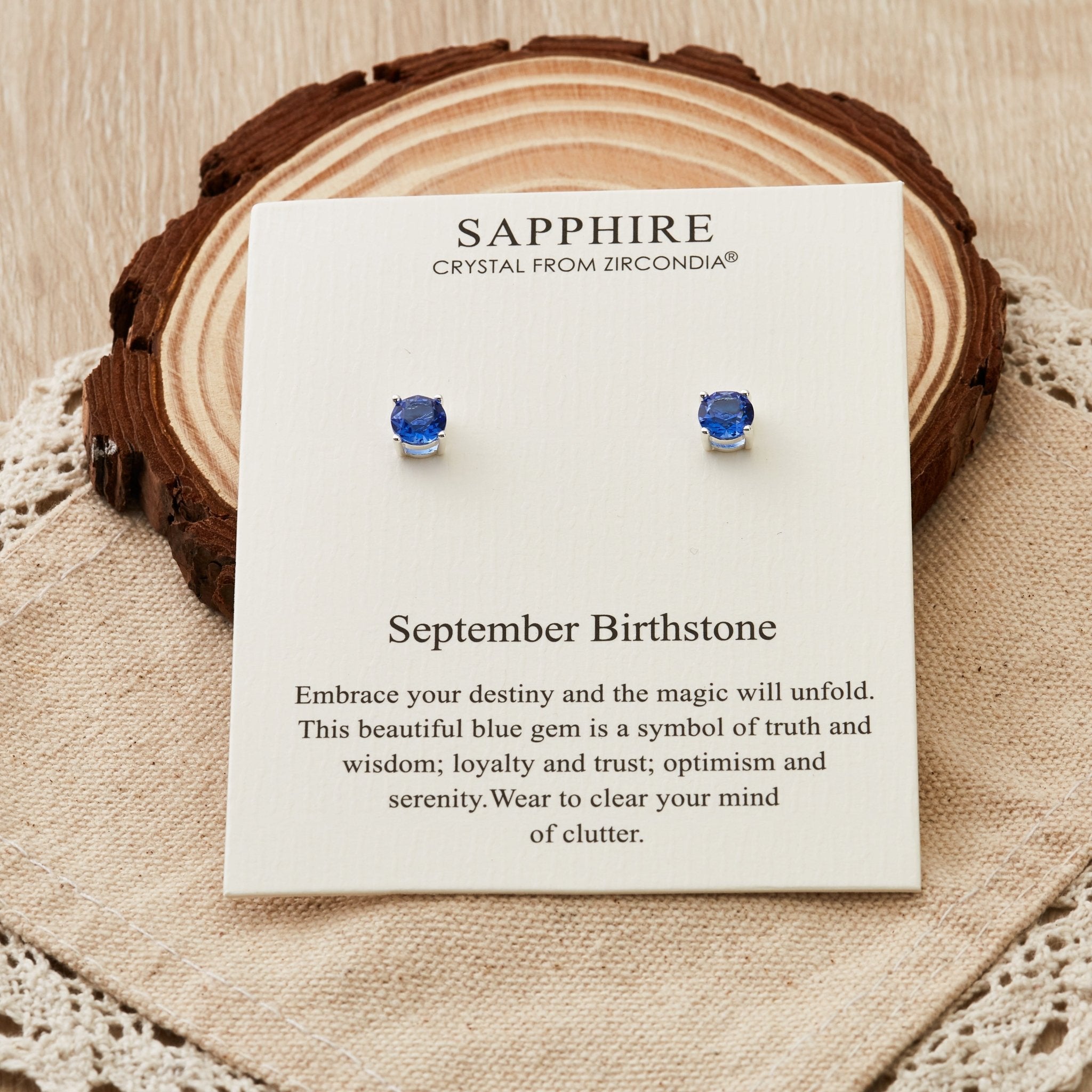 September (Sapphire) Birthstone Earrings Created with Zircondia® Crystals - Philip Jones Jewellery