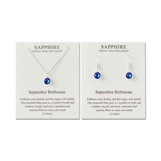 September (Sapphire) Birthstone Necklace & Drop Earrings Set Created with Zircondia® Crystals - Philip Jones Jewellery