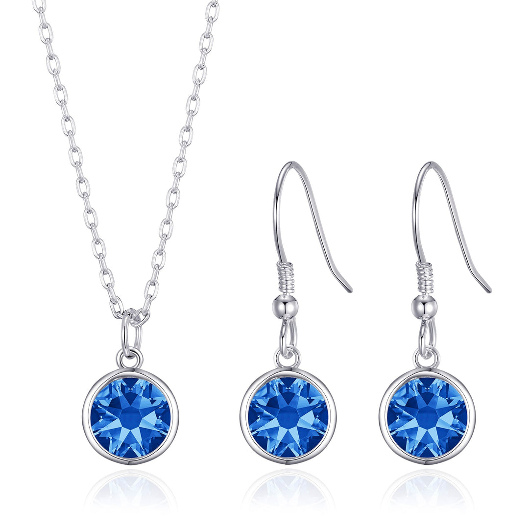 September (Sapphire) Birthstone Necklace & Drop Earrings Set Created with Zircondia® Crystals - Philip Jones Jewellery