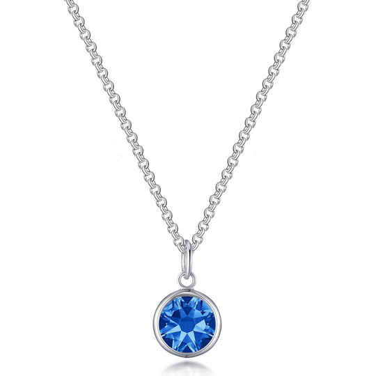September (Sapphire) Birthstone Necklace with Initial Charm (A to Z) Created with Zircondia® Crystals - Philip Jones Jewellery