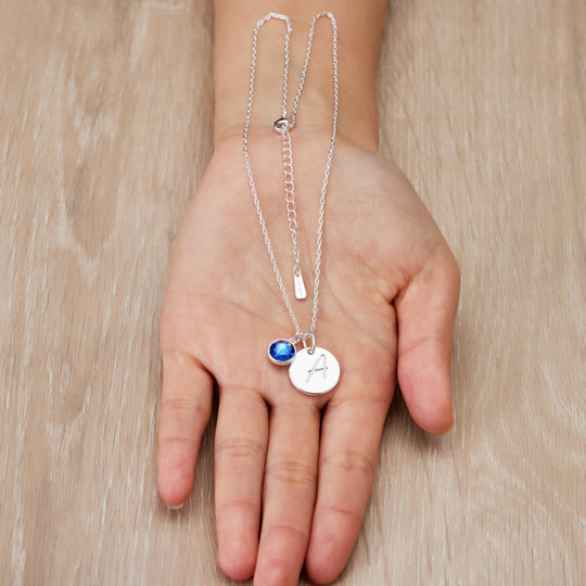 September (Sapphire) Birthstone Necklace with Initial Charm (A to Z) Created with Zircondia® Crystals - Philip Jones Jewellery