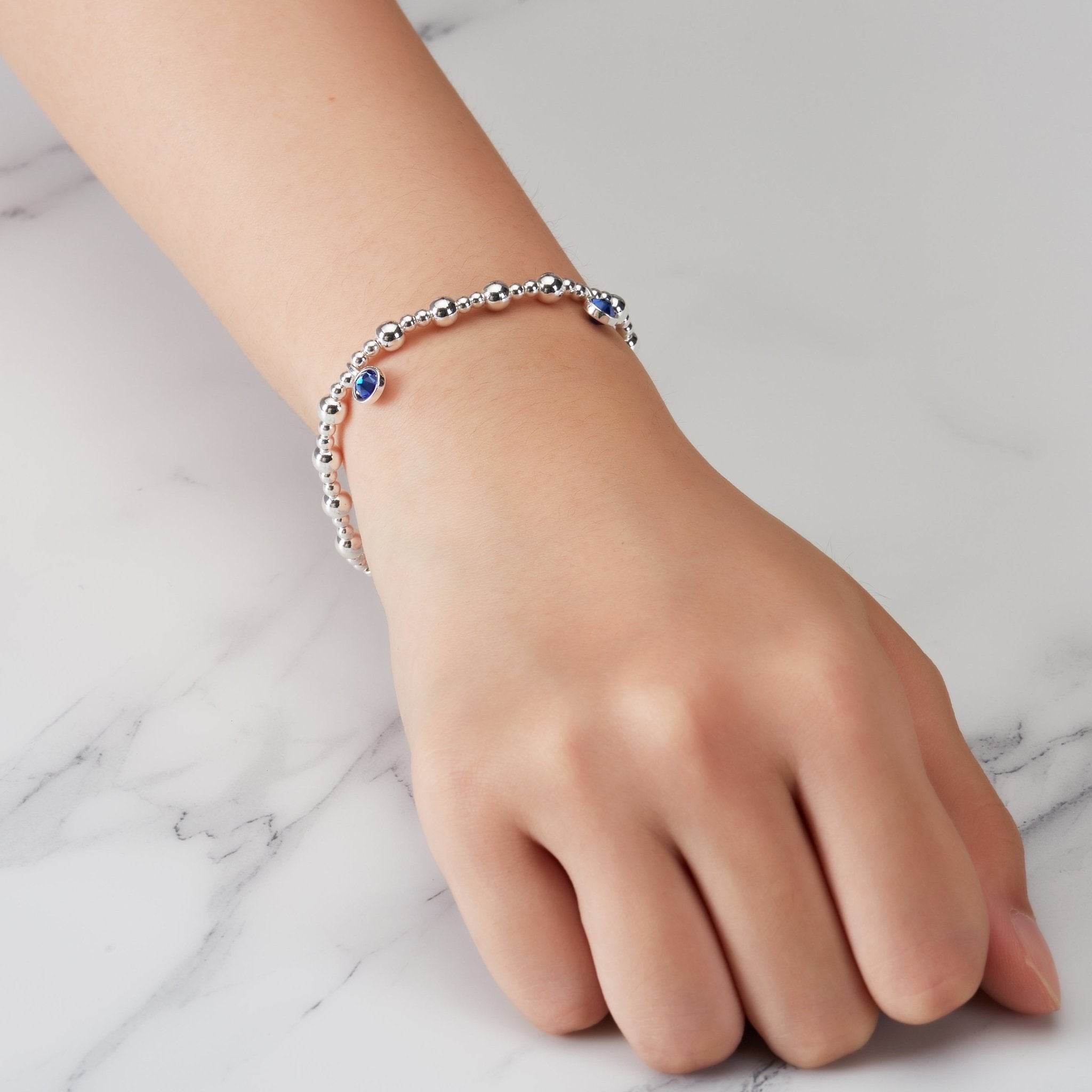 September (Sapphire) Birthstone Stretch Charm Bracelet with Quote Gift Box - Philip Jones Jewellery