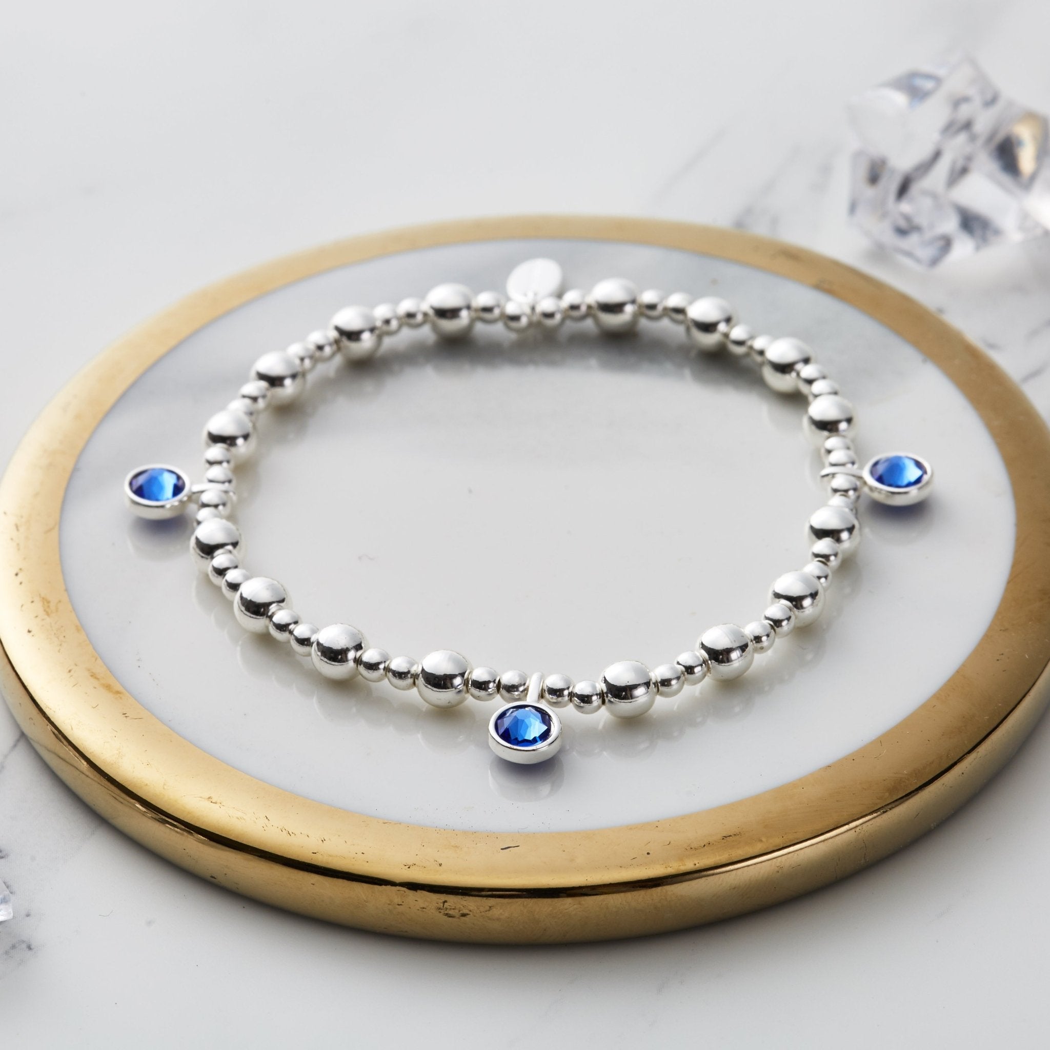 September (Sapphire) Birthstone Stretch Charm Bracelet with Quote Gift Box - Philip Jones Jewellery