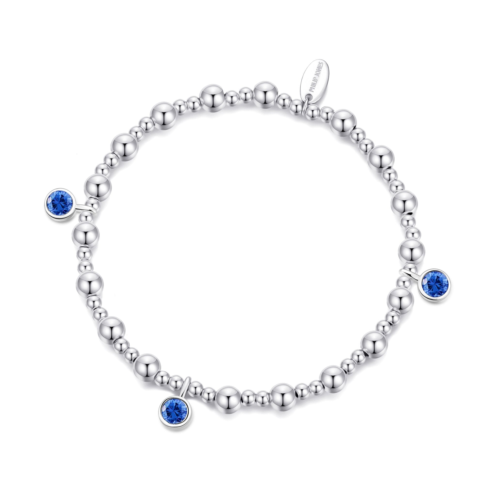 September (Sapphire) Birthstone Stretch Charm Bracelet with Quote Gift Box - Philip Jones Jewellery