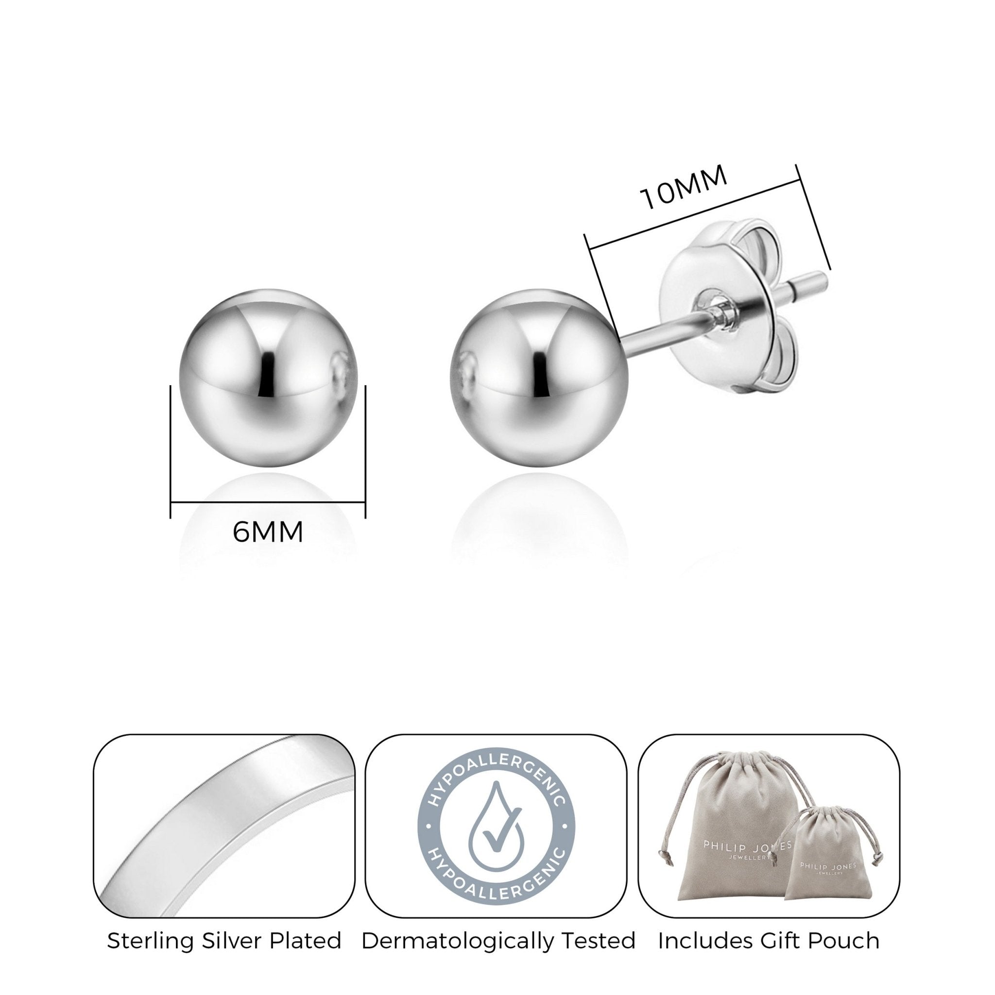 Set of Three Ball Stud Earrings - Philip Jones Jewellery