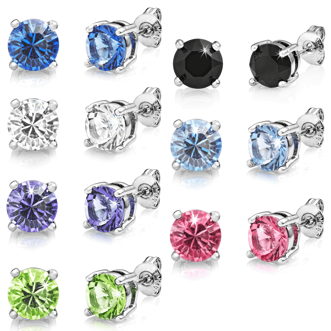 Seven Pack of Solitaire Earrings Created with Zircondia® Crystals - Philip Jones Jewellery