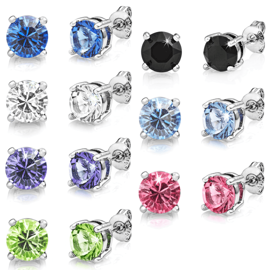 Seven Pack of Solitaire Earrings Created with Zircondia® Crystals - Philip Jones Jewellery