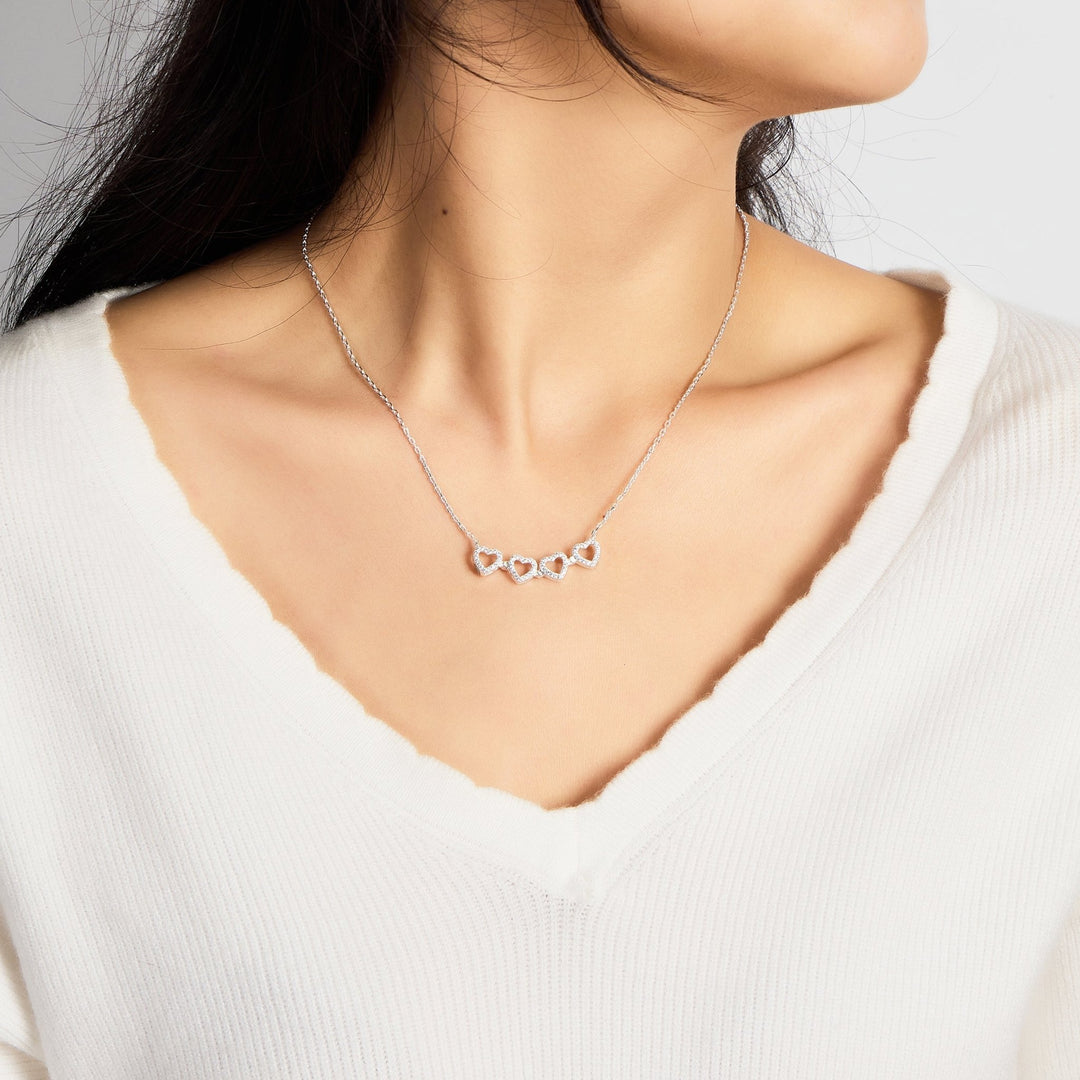 Silver Plated 2 in 1 Four Leaf Clover Heart Charm Necklace Created with Zircondia® Crystals - Philip Jones Jewellery