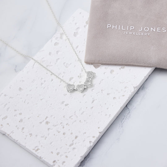 Silver Plated 2 in 1 Four Leaf Clover Heart Charm Necklace Created with Zircondia® Crystals - Philip Jones Jewellery