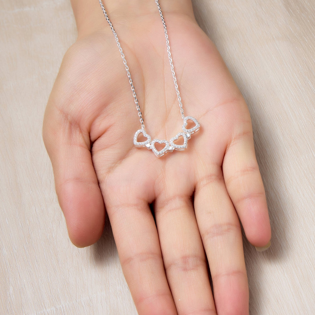 Silver Plated 2 in 1 Four Leaf Clover Heart Charm Necklace Created with Zircondia® Crystals - Philip Jones Jewellery