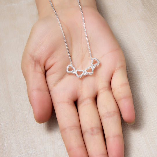 Silver Plated 2 in 1 Four Leaf Clover Heart Charm Necklace Created with Zircondia® Crystals - Philip Jones Jewellery