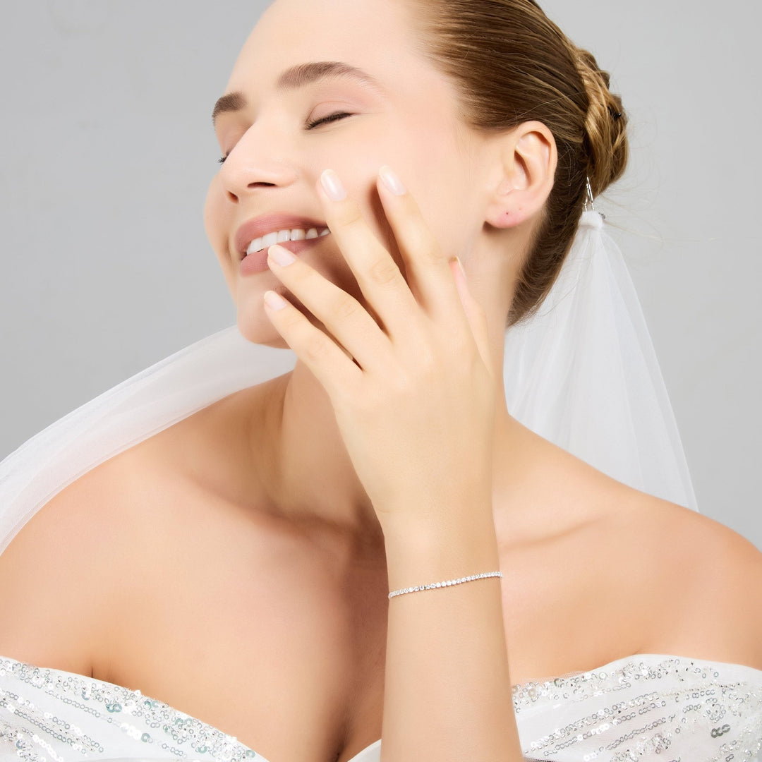 Silver Plated 2mm Adjustable Tennis Bridal Bracelet Created with Zircondia® Crystals - Philip Jones Jewellery