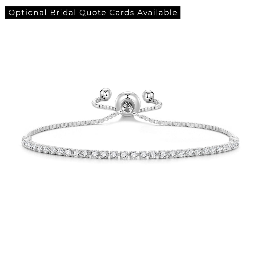 Silver Plated 2mm Adjustable Tennis Bridal Bracelet Created with Zircondia® Crystals - Philip Jones Jewellery