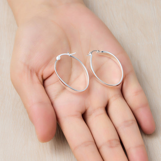 Silver Plated 30mm Oval Hoop Earrings - Philip Jones Jewellery