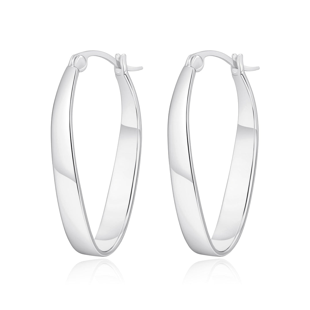 Silver Plated 30mm Oval Hoop Earrings - Philip Jones Jewellery
