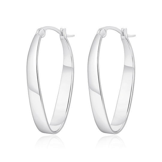 Silver Plated 30mm Oval Hoop Earrings - Philip Jones Jewellery