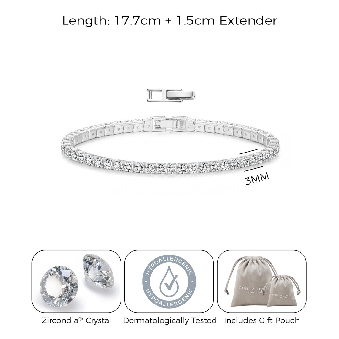 Silver Plated 3mm Bridal Tennis Bracelet Created with Zircondia® Crystals