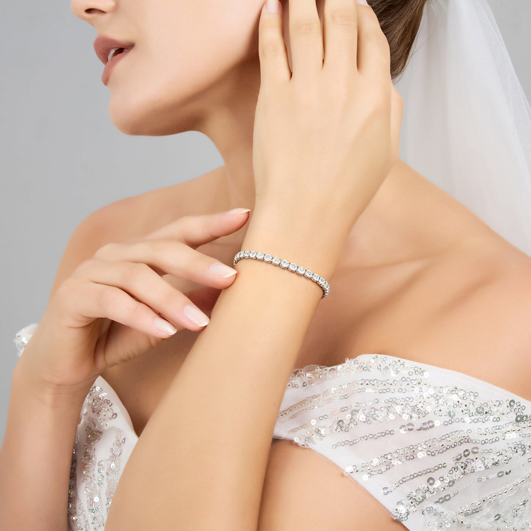 Silver Plated 3mm Bridal Tennis Bracelet Created with Zircondia® Crystals - Philip Jones Jewellery