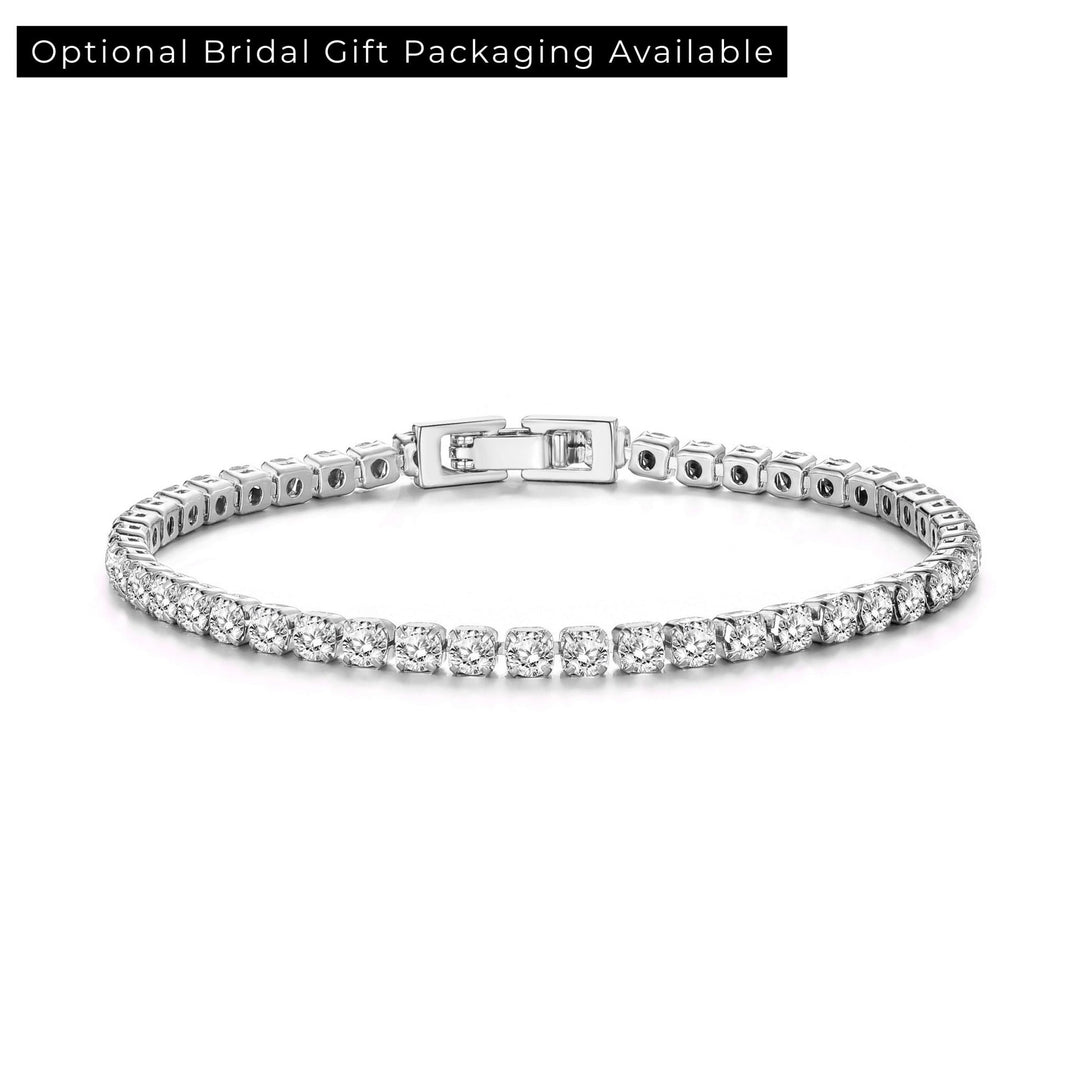 Silver Plated 3mm Bridal Tennis Bracelet Created with Zircondia® Crystals - Philip Jones Jewellery