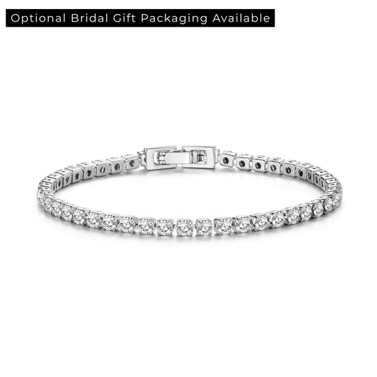 Silver Plated 3mm Bridal Tennis Bracelet Created with Zircondia® Crystals - Philip Jones Jewellery