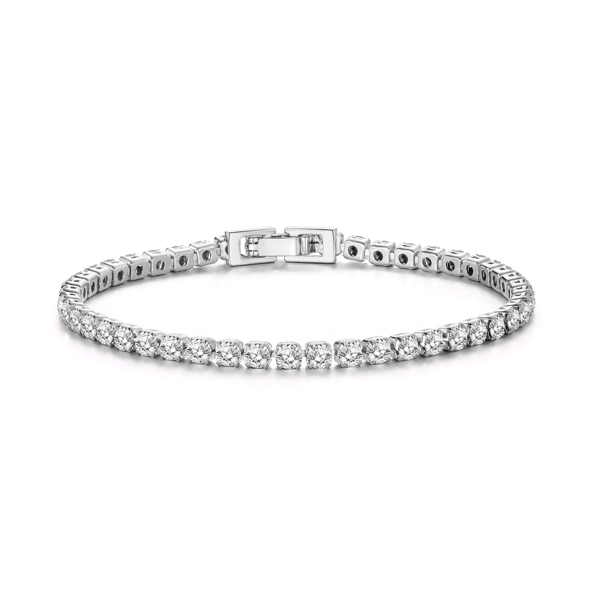 Silver Plated 3mm Tennis Bracelet Created with Zircondia® Crystals - Philip Jones Jewellery