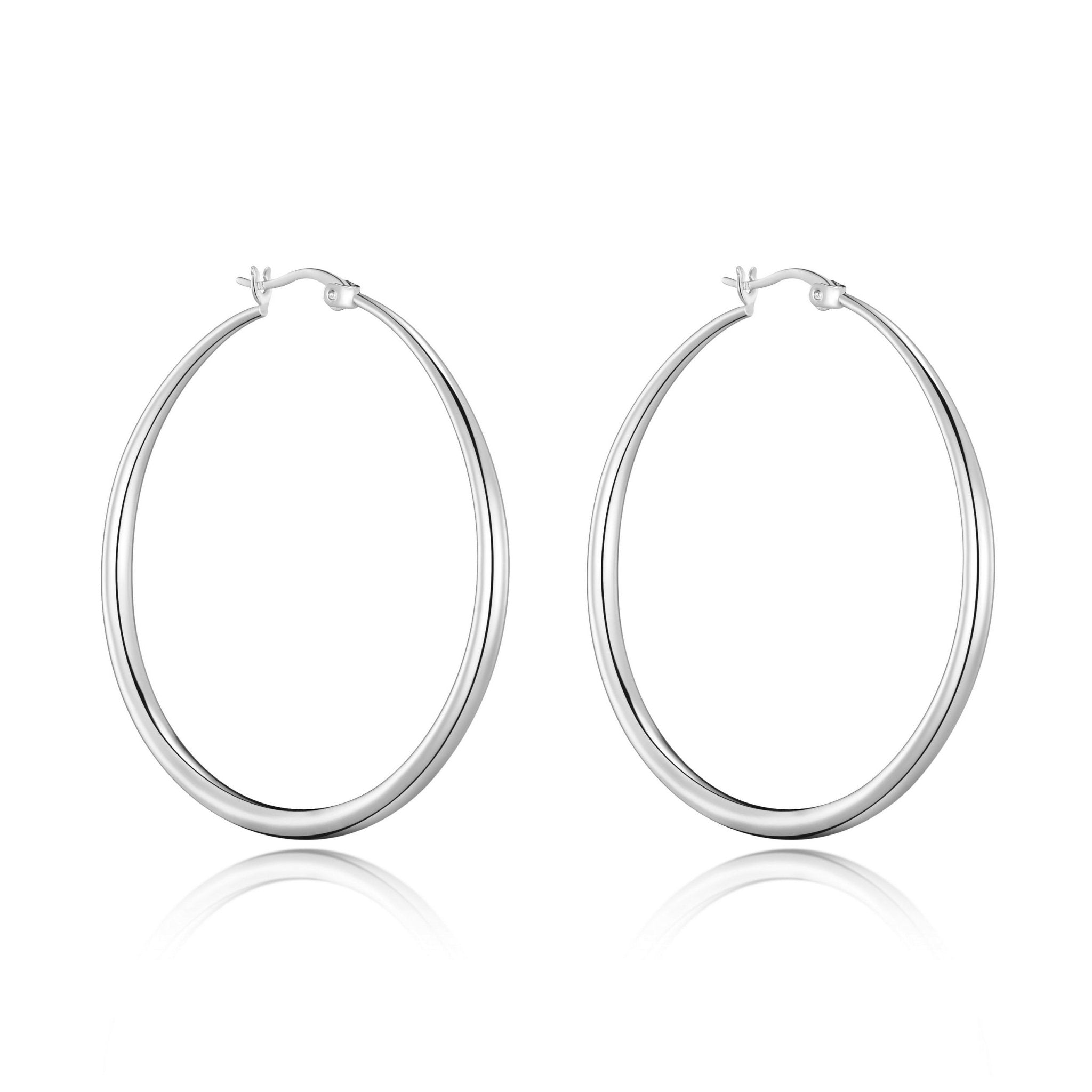 Silver Plated 50mm Hoop Earrings - Philip Jones Jewellery