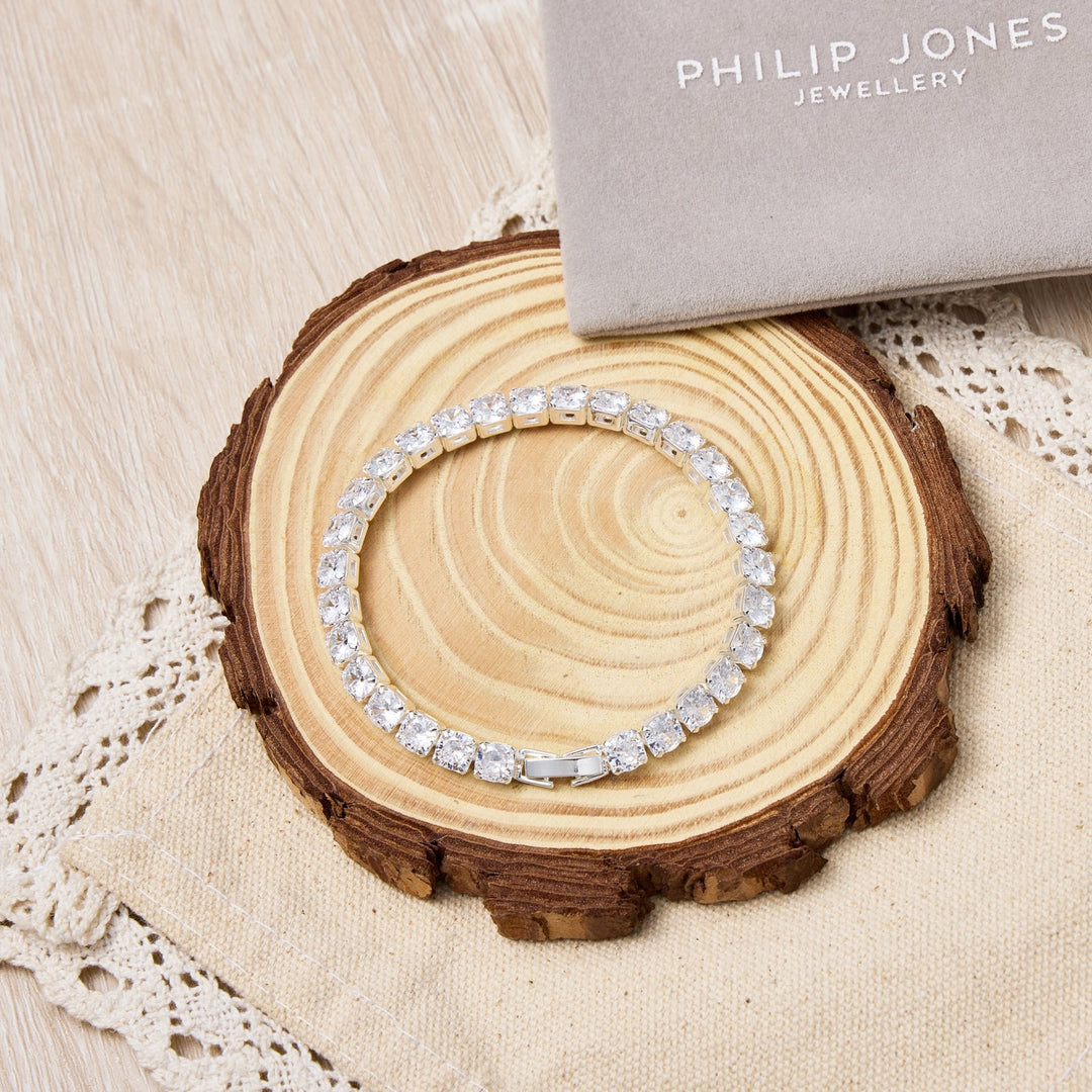 Silver Plated 5mm Tennis Bracelet Created with Zircondia® Crystals - Philip Jones Jewellery