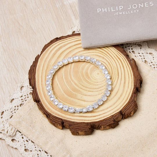 Silver Plated 5mm Tennis Bracelet Created with Zircondia® Crystals - Philip Jones Jewellery