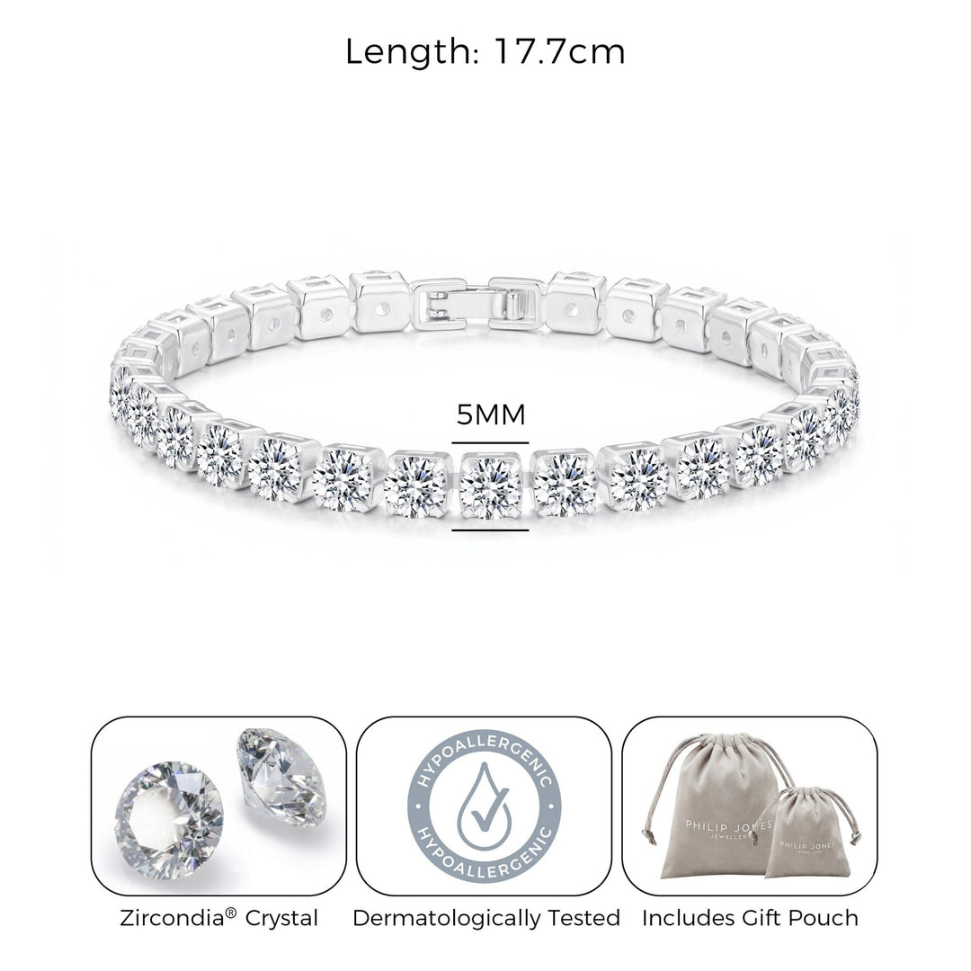 Silver Plated 5mm Tennis Bracelet Created with Zircondia® Crystals - Philip Jones Jewellery