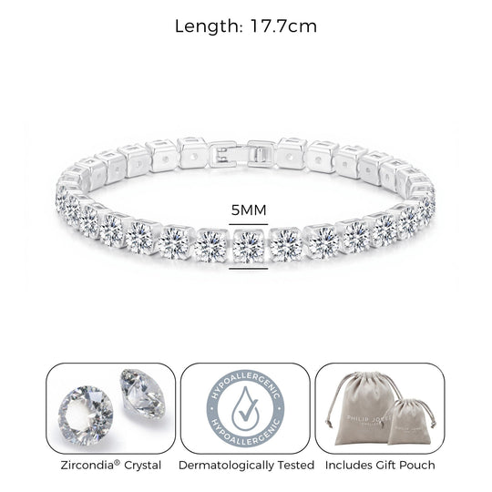Silver Plated 5mm Tennis Bracelet Created with Zircondia® Crystals - Philip Jones Jewellery