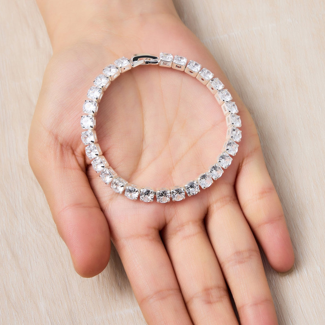 Silver Plated 5mm Tennis Bracelet Created with Zircondia® Crystals - Philip Jones Jewellery
