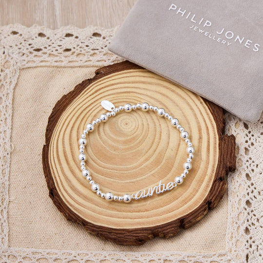 Silver Plated Auntie Beaded Stretch Bracelet - Philip Jones Jewellery