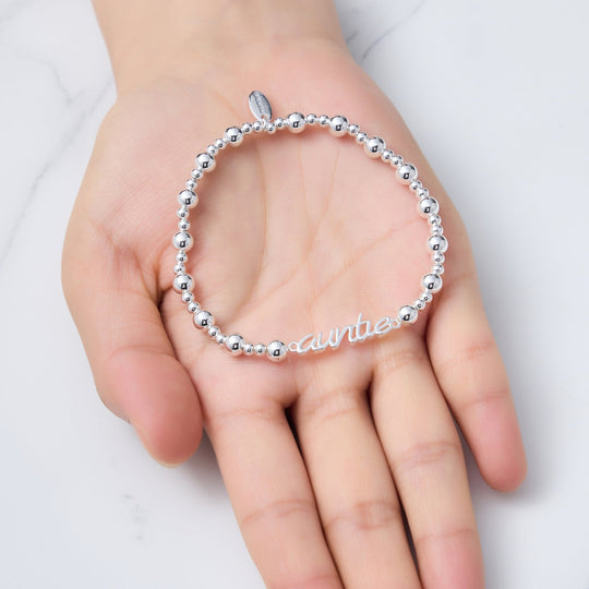 Silver Plated Auntie Beaded Stretch Bracelet - Philip Jones Jewellery