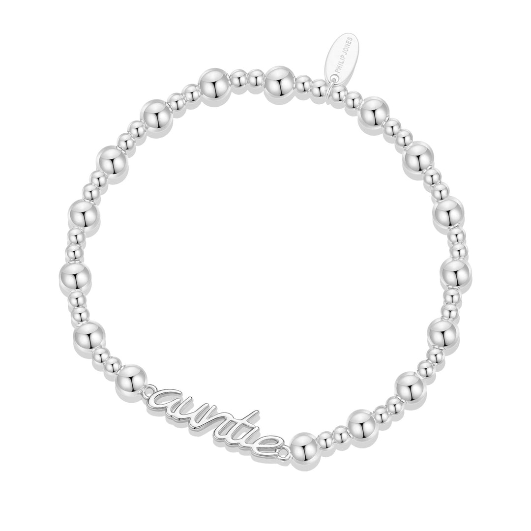 Silver Plated Auntie Beaded Stretch Bracelet - Philip Jones Jewellery
