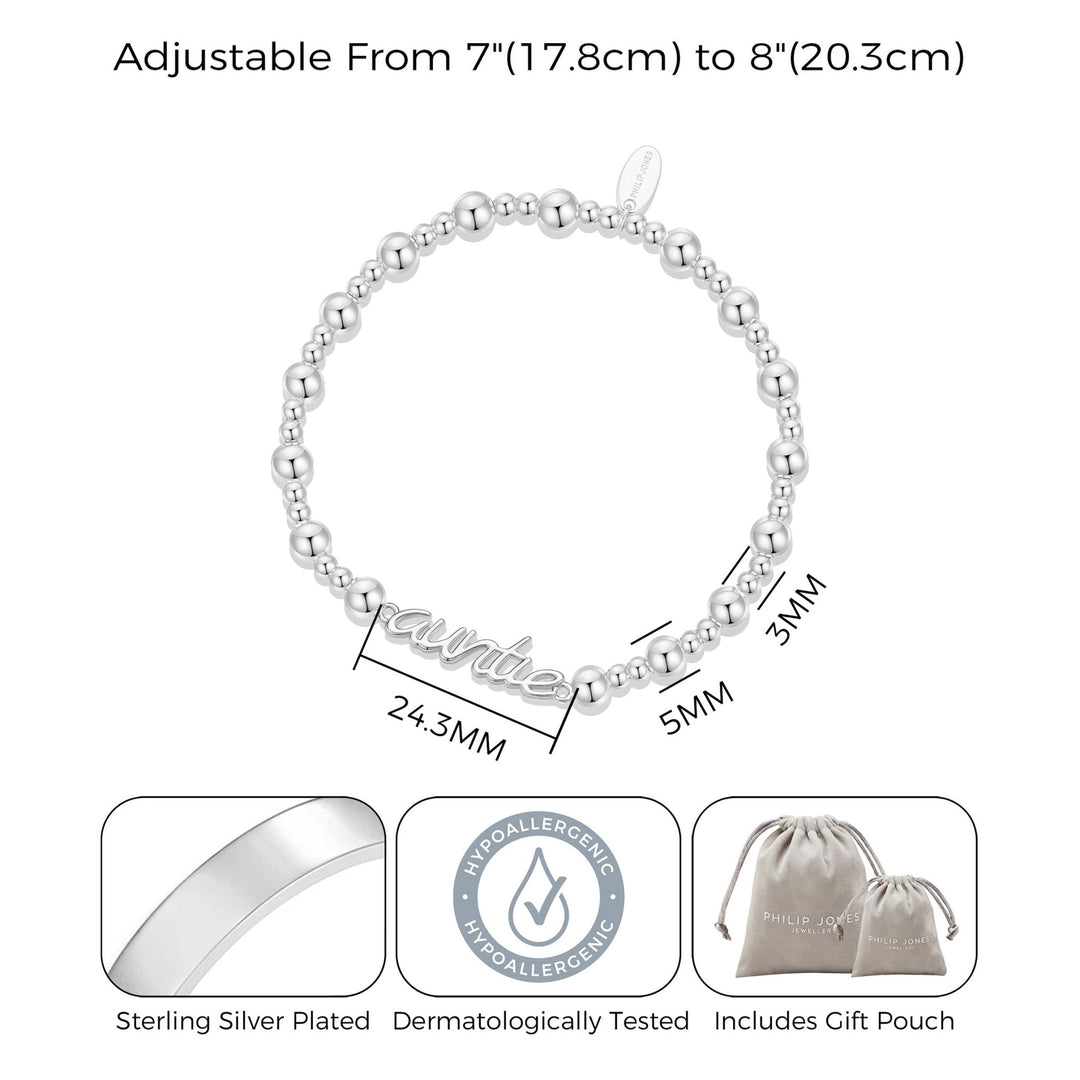 Silver Plated Auntie Beaded Stretch Bracelet - Philip Jones Jewellery