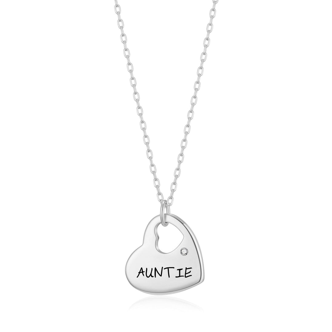 Silver Plated Auntie Heart Necklace Created with Zircondia® Crystals - Philip Jones Jewellery