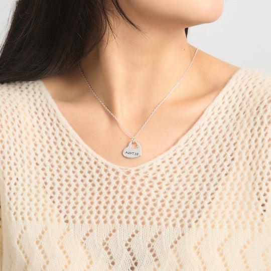 Silver Plated Auntie Heart Necklace Created with Zircondia® Crystals - Philip Jones Jewellery