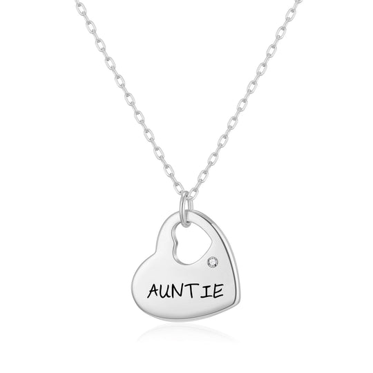 Silver Plated Auntie Heart Necklace Created with Zircondia® Crystals - Philip Jones Jewellery