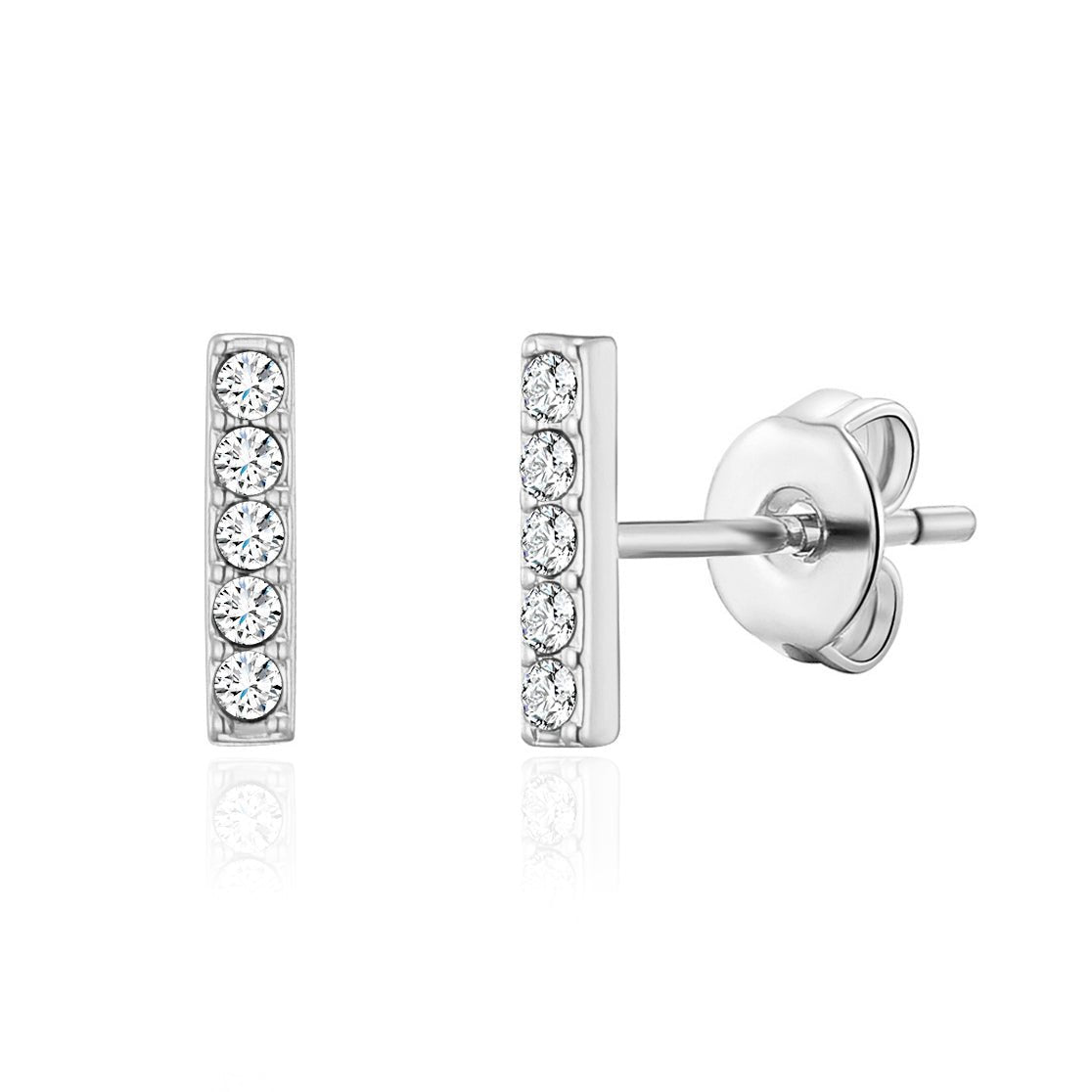 Silver Plated Bar Earrings Created with Zircondia® Crystals - Philip Jones Jewellery